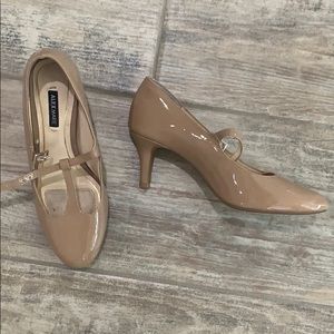 Tan t-strap heels